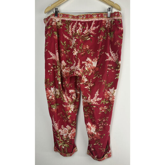 Sundance Boho Cotton Pull On Pants Floral Red Drawstring Lounge Women’s Large - Picture 10 of 10